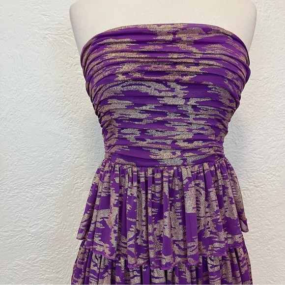 Y2k 90s Vintage Mini Dress Purple Gold Metallic Tiered Jodi Kristopher 5 - Picture 3 of 13